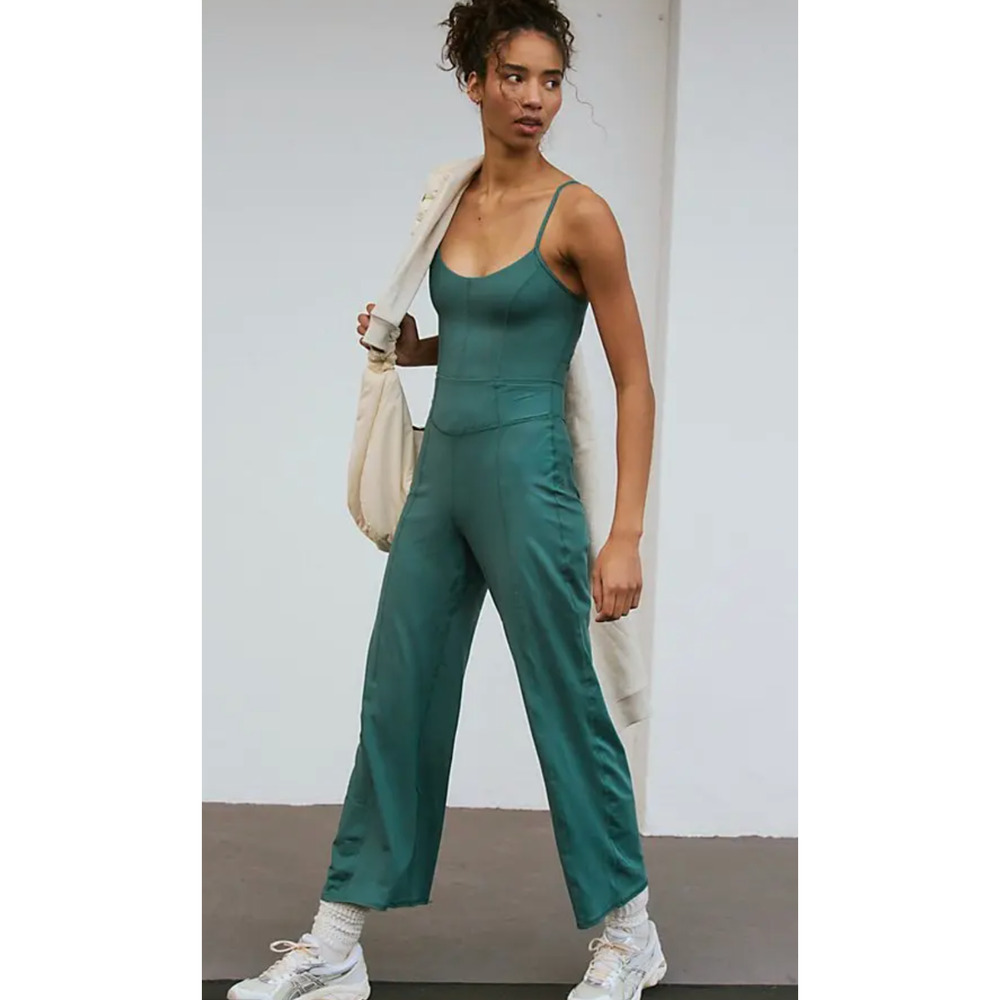 NEW FREE PEOPLE FP MOVEMENT MIDNIGHT JADE UP AT NIGHT ONE PIECE JUMPSUIT SZ S - Picture 4 of 7